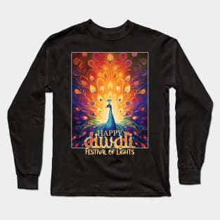 Vibrant Peacock Happy Diwali Festival of Lights Long Sleeve T-Shirt